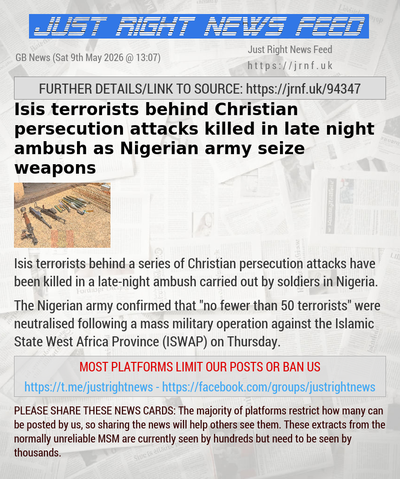 Isis terrorists behind Christian persecution attacks killed in late—night ambush as Nigerian army seize weapons