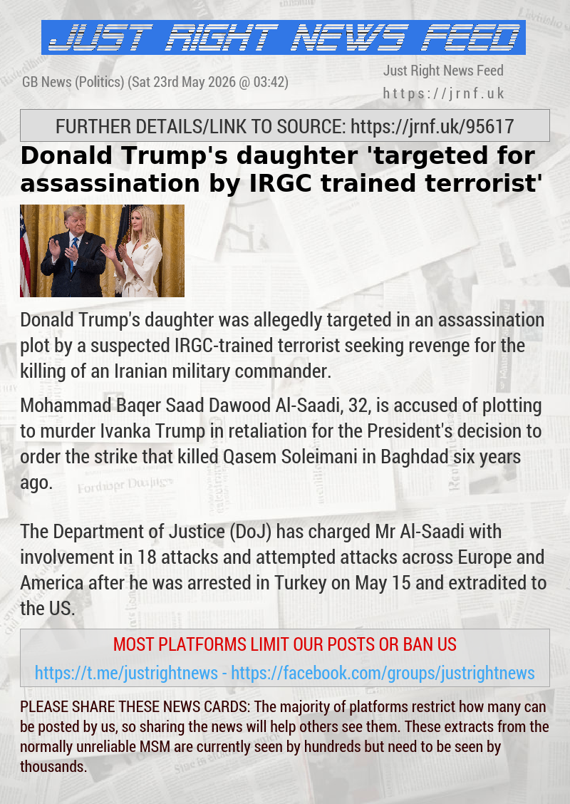 Donald Trump’s daughter ’targeted for assassination by IRGC—trained terrorist’