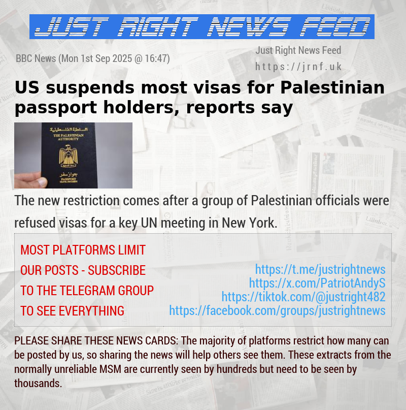 US suspends most visas for Palestinian passport—holders, reports say