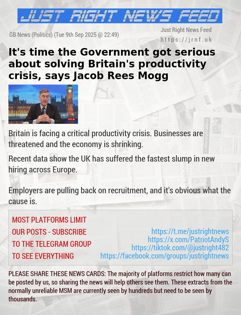 It’s time the Government got serious about solving Britain’s productivity crisis, says Jacob Rees—Mogg