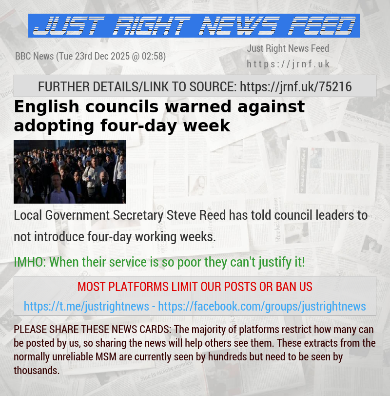 English councils warned against adopting four—day week