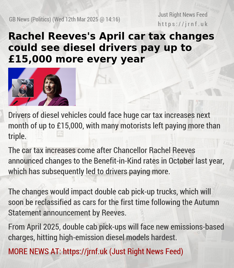 Rachel Reeves’s April car tax changes could see diesel drivers pay up to £15,000 more every year