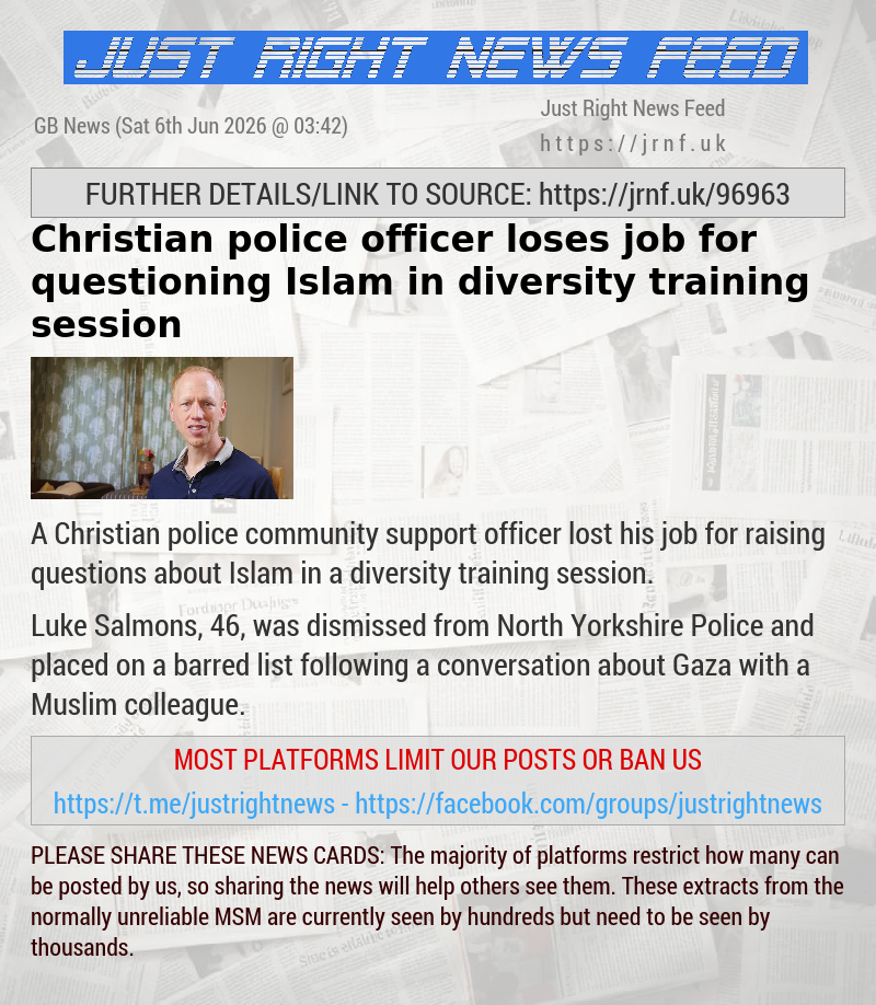Christian police officer loses job for questioning Islam in diversity training session