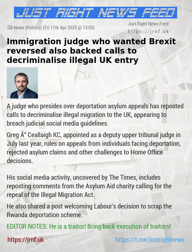 Immigration judge who wanted Brexit reversed also backed calls to decriminalise illegal UK entry