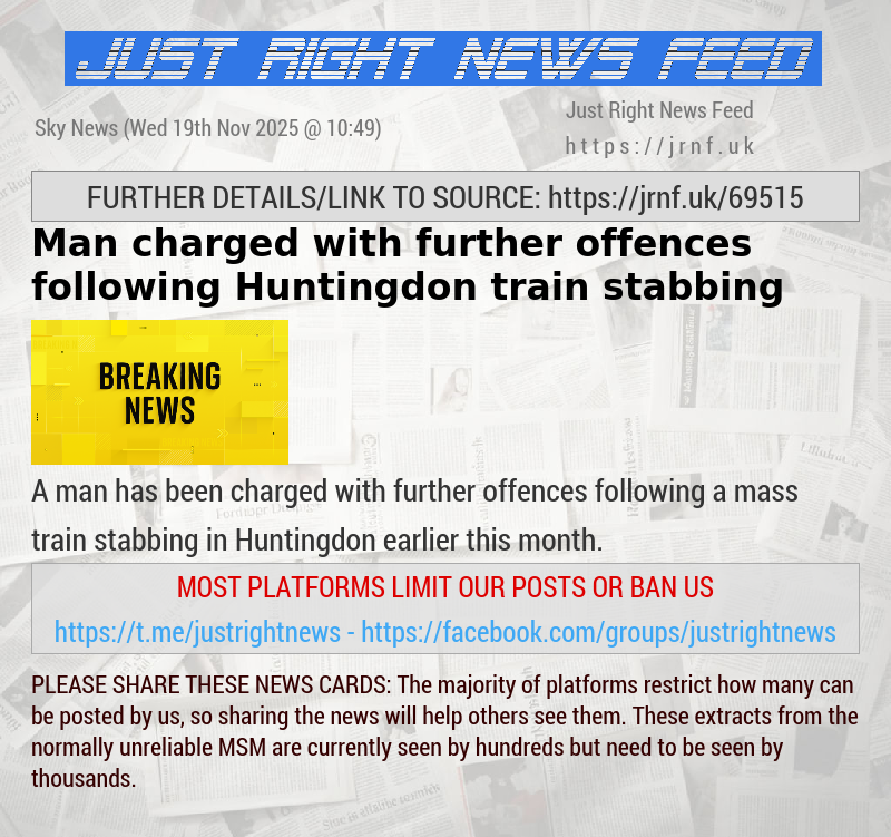 Man charged with further offences following Huntingdon train stabbing