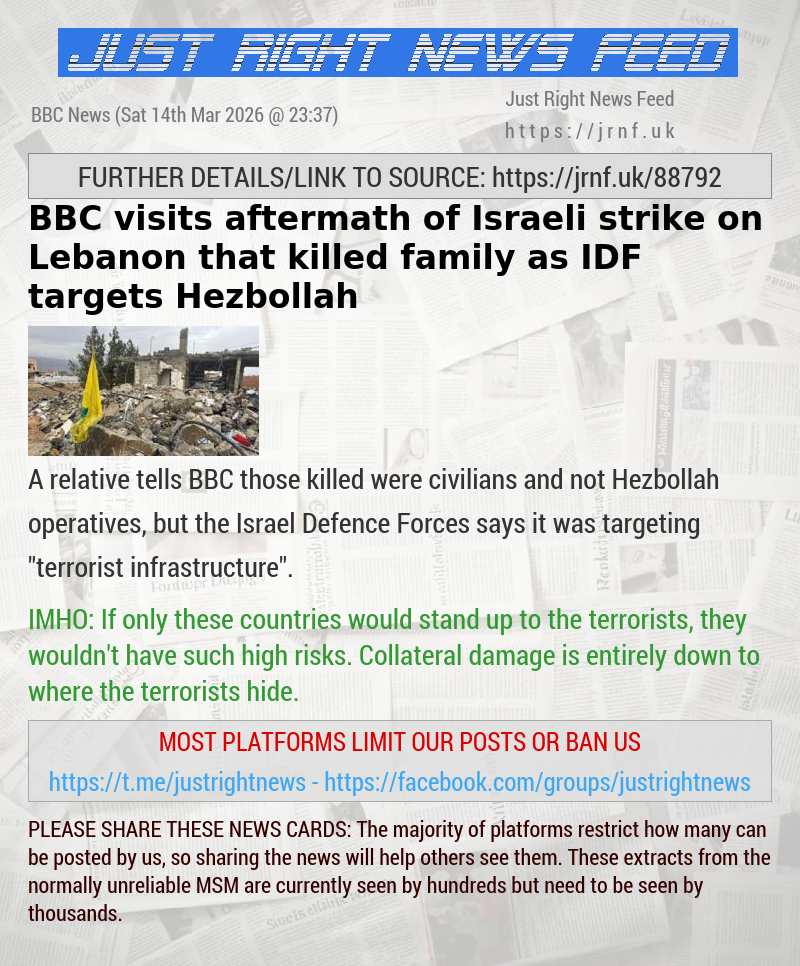 BBC visits aftermath of Israeli strike on Lebanon that killed family as IDF targets Hezbollah