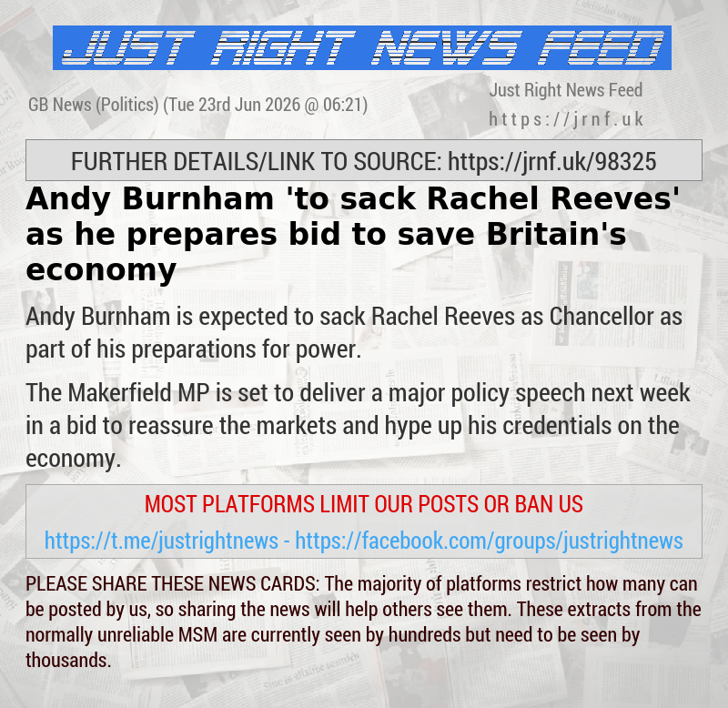 Andy Burnham ’to sack Rachel Reeves’ as he prepares bid to save Britain’s economy