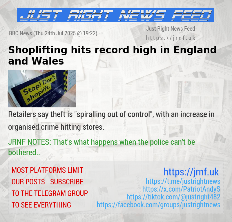 Shoplifting hits record high in England and Wales