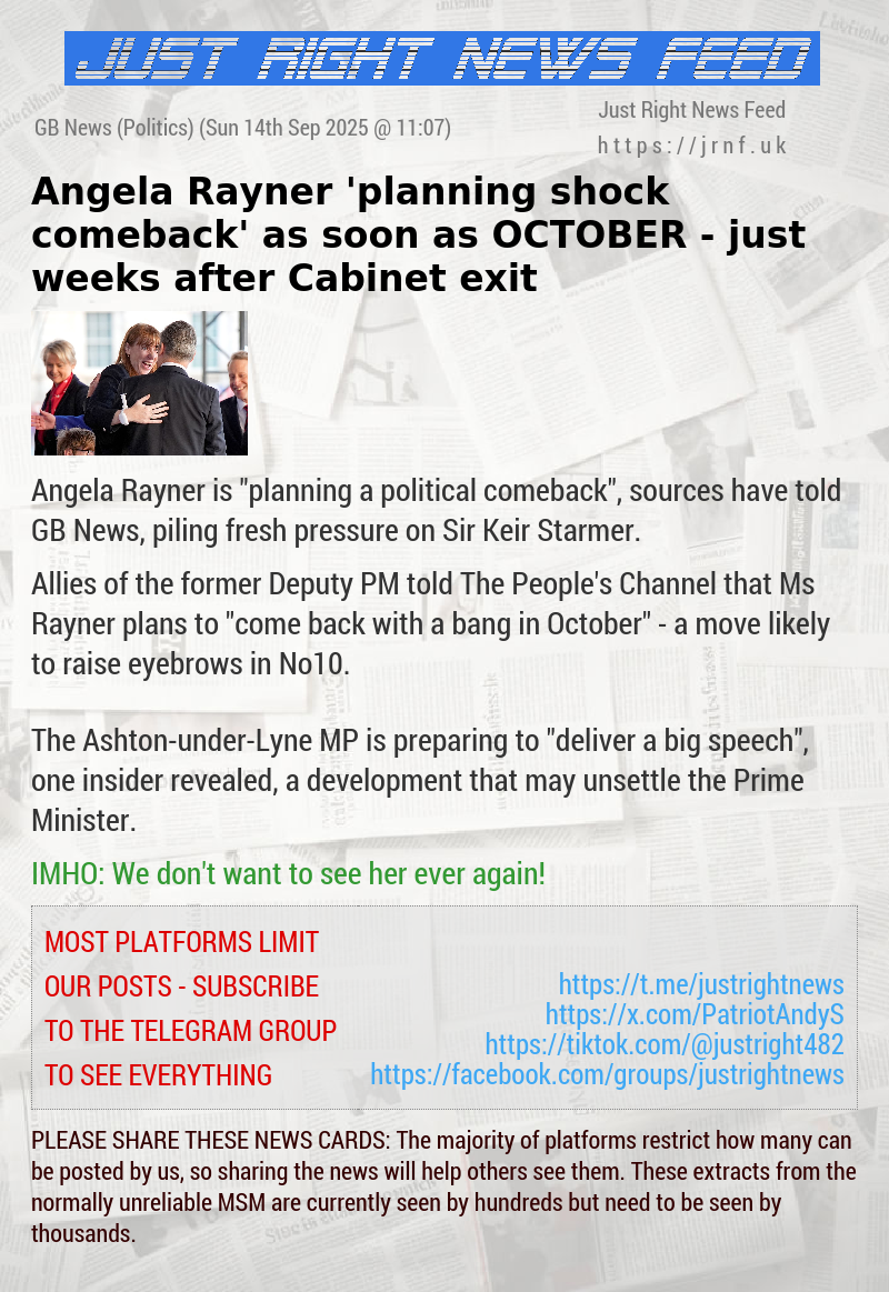 Angela Rayner ’planning shock comeback’ as soon as OCTOBER — just weeks after Cabinet exit