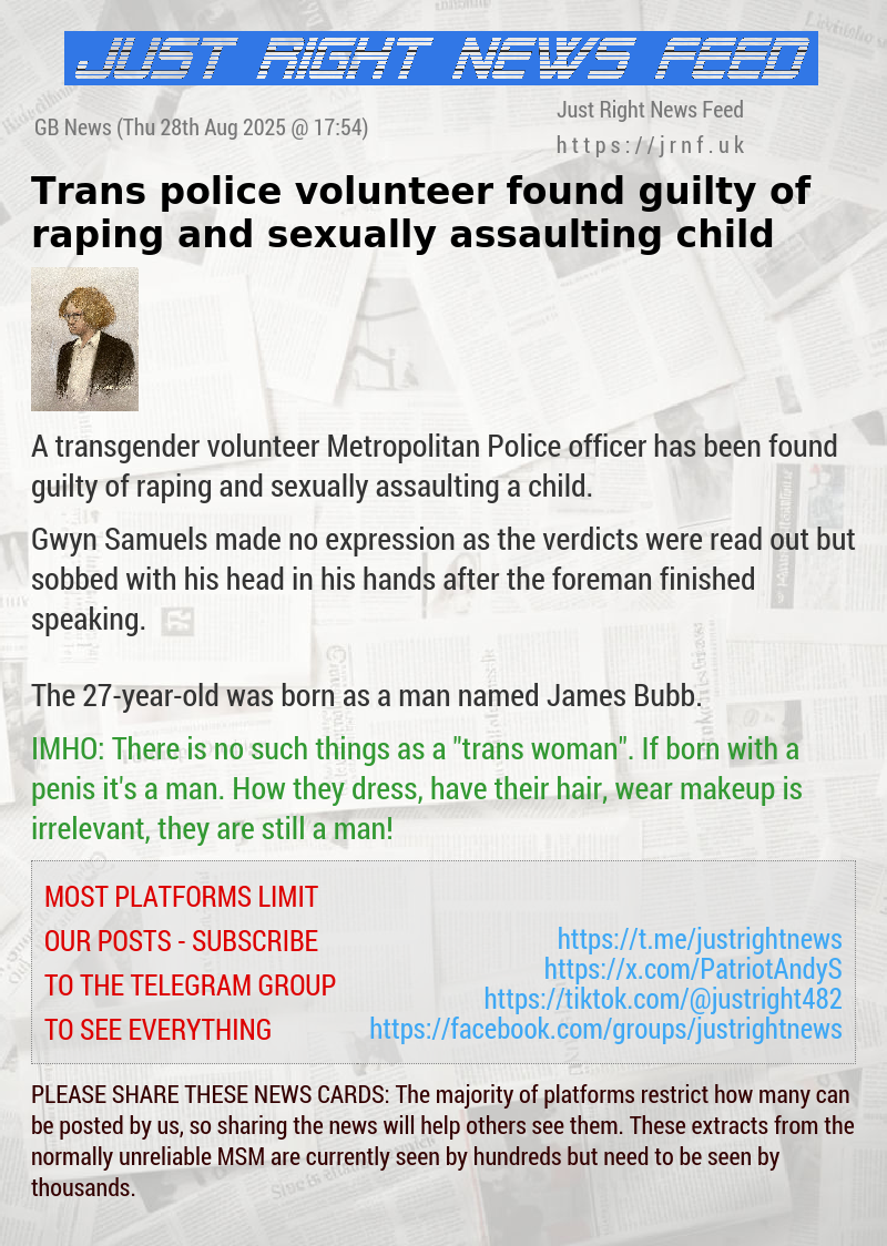 Trans police volunteer found guilty of raping and sexually assaulting child
