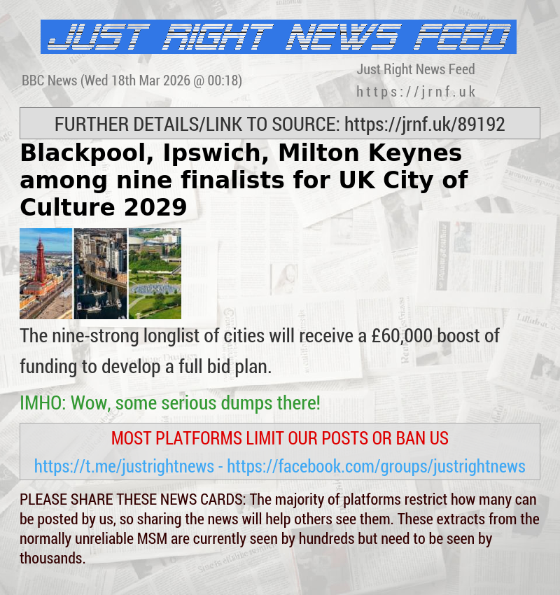 Blackpool, Ipswich, Milton Keynes among nine finalists for UK City of Culture 2029