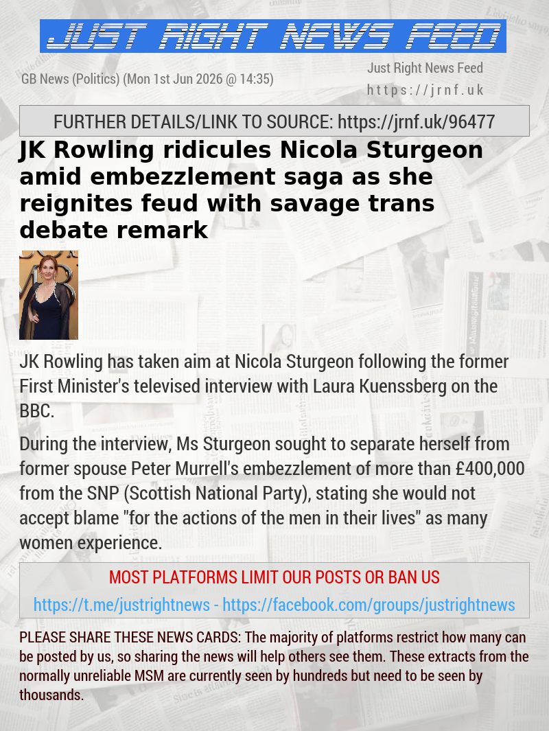 JK Rowling ridicules Nicola Sturgeon amid embezzlement saga as she reignites feud with savage trans debate remark