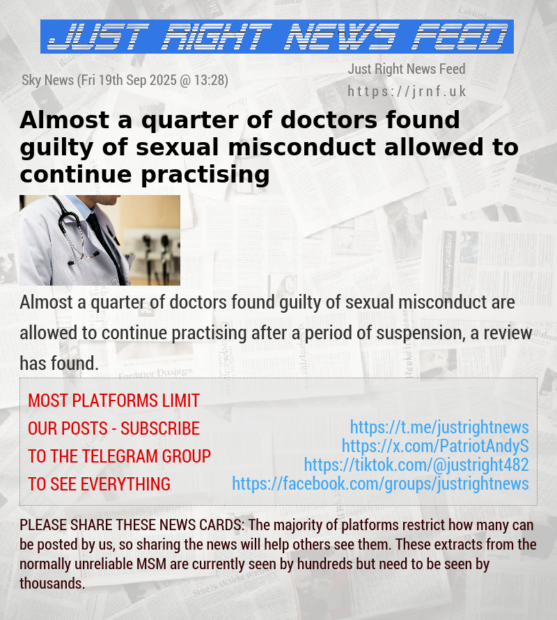 Almost a quarter of doctors found guilty of sexual misconduct allowed to continue practising