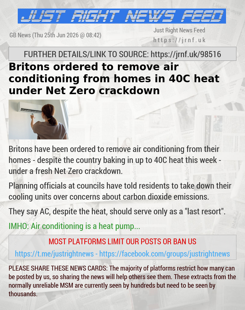 Britons ordered to remove air conditioning from homes in 40C heat under Net Zero crackdown