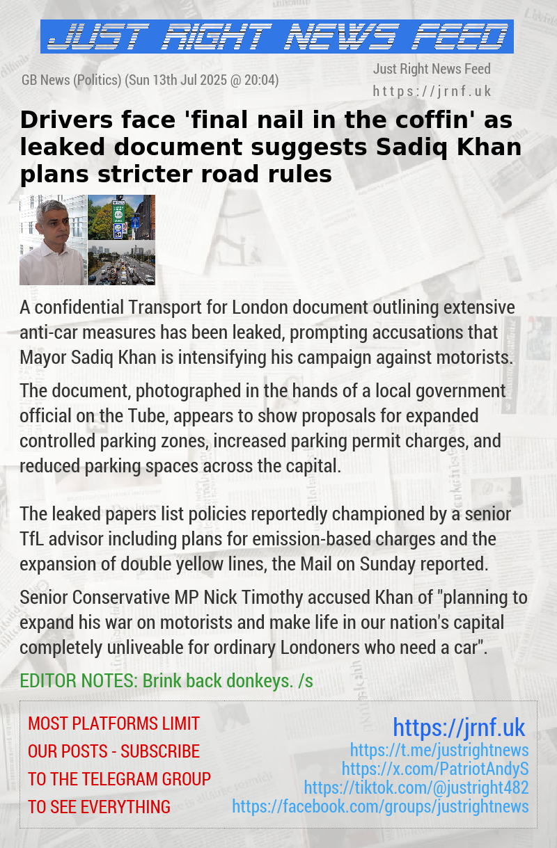 Drivers face ’final nail in the coffin’ as leaked document suggests Sadiq Khan plans stricter road rules