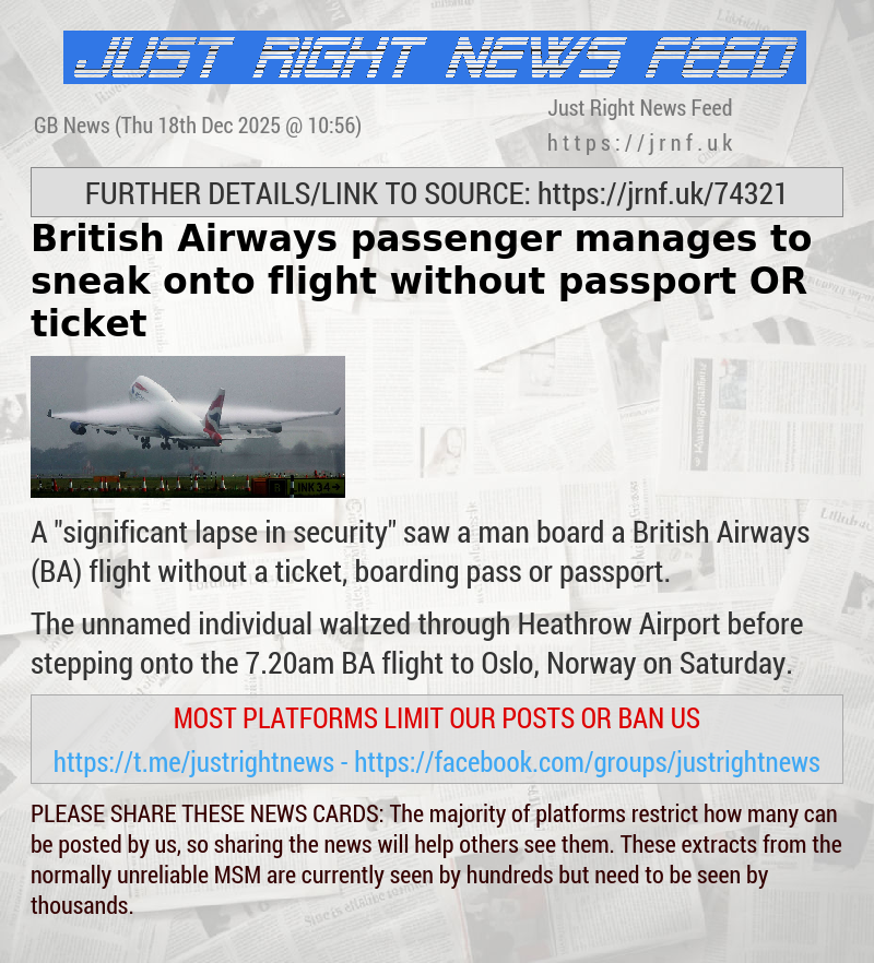 British Airways passenger manages to sneak onto flight without passport OR ticket