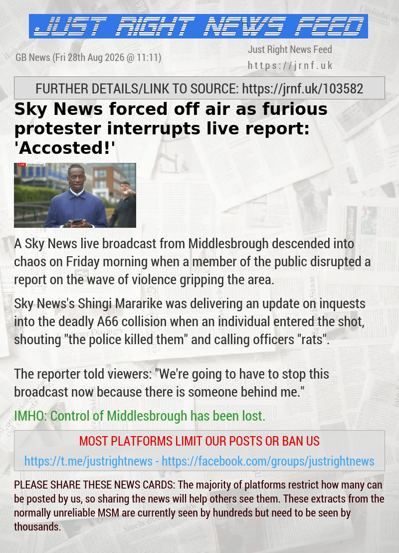 Sky News forced off air as furious protester interrupts live report: ’Accosted!’