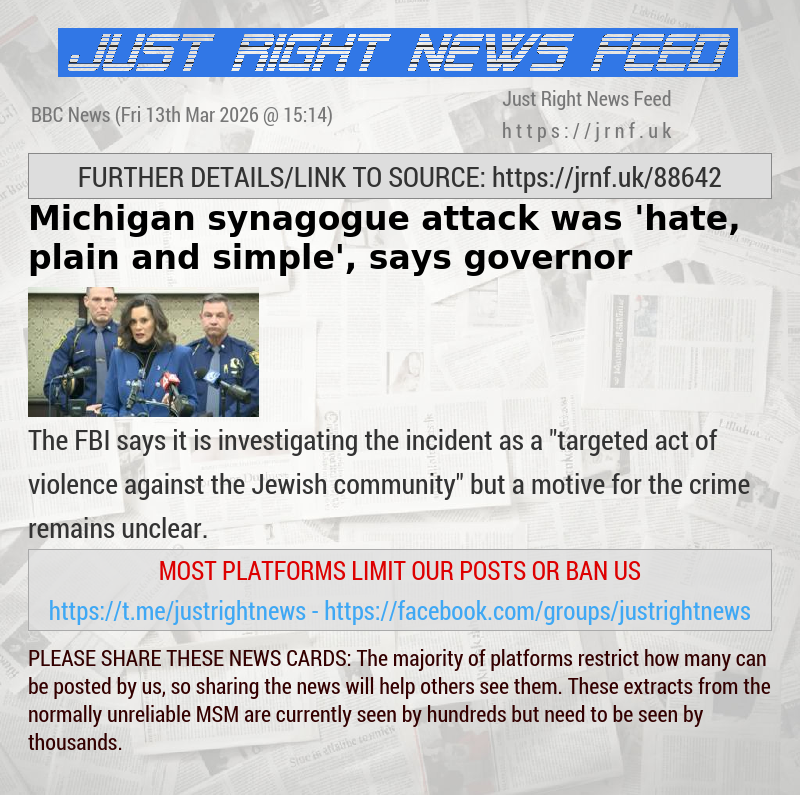 Michigan synagogue attack was ’hate, plain and simple’, says governor