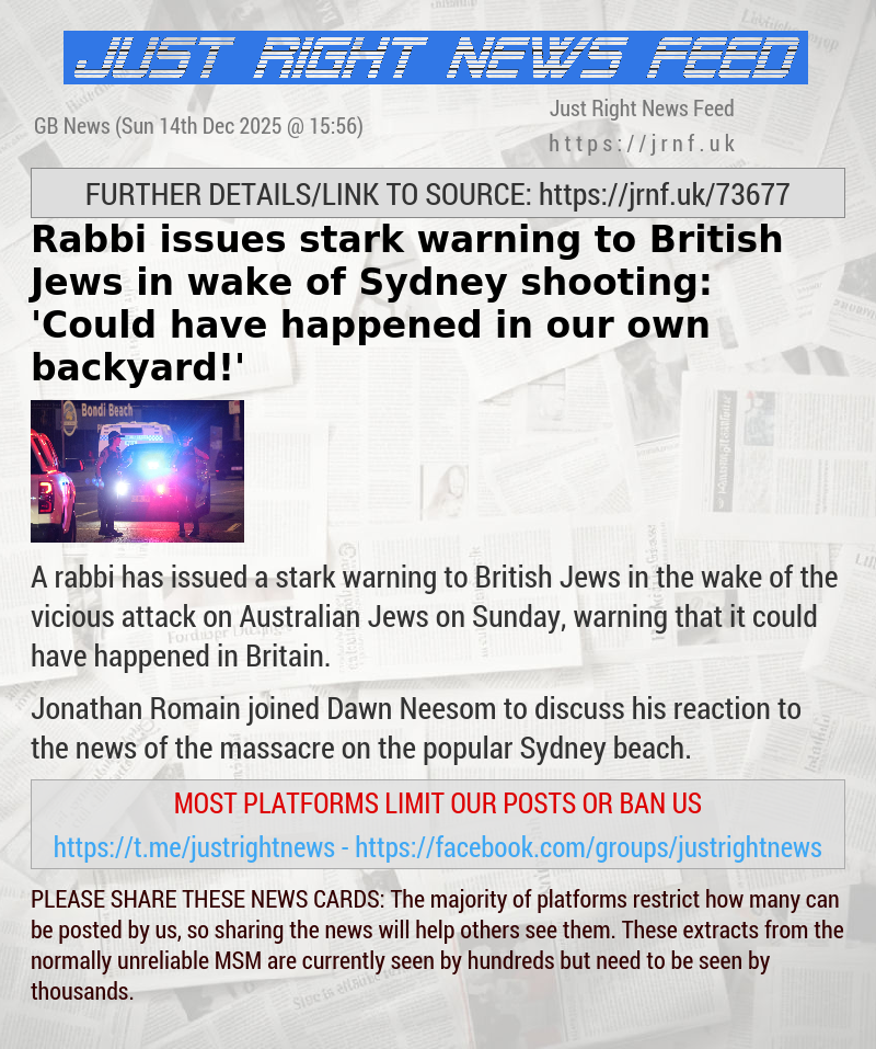 Rabbi issues stark warning to British Jews in wake of Sydney shooting: ’Could have happened in our own backyard!’