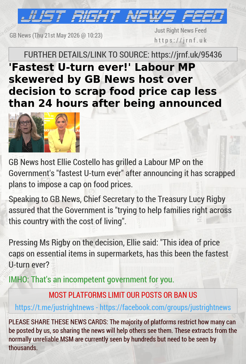’Fastest U—turn ever!’ Labour MP skewered by GB News host over decision to scrap food price cap less than 24 hours after being announced