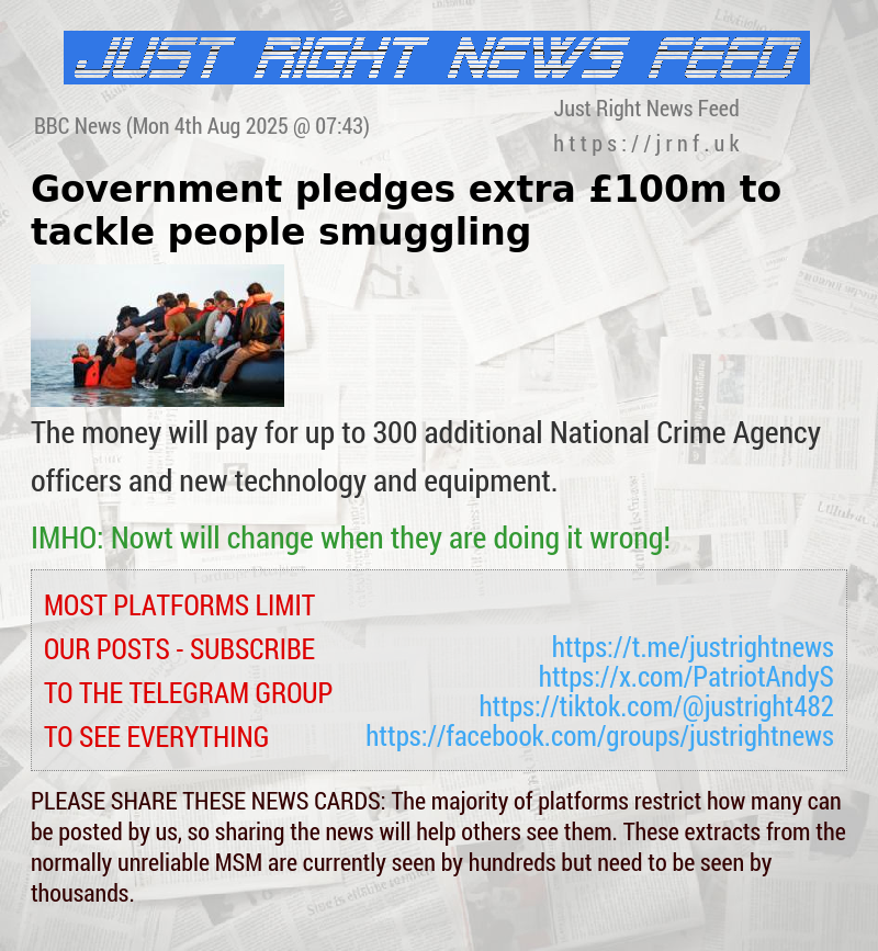 Government pledges extra &pound;100m to tackle people smuggling