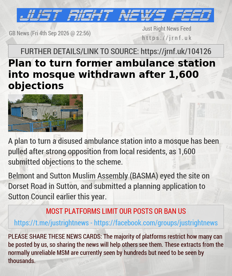 Plan to turn former ambulance station into mosque withdrawn after 1,600 objections