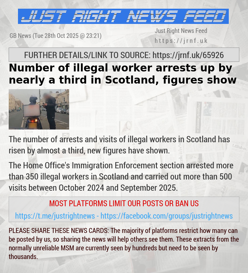 Number of illegal worker arrests up by nearly a third in Scotland, figures show