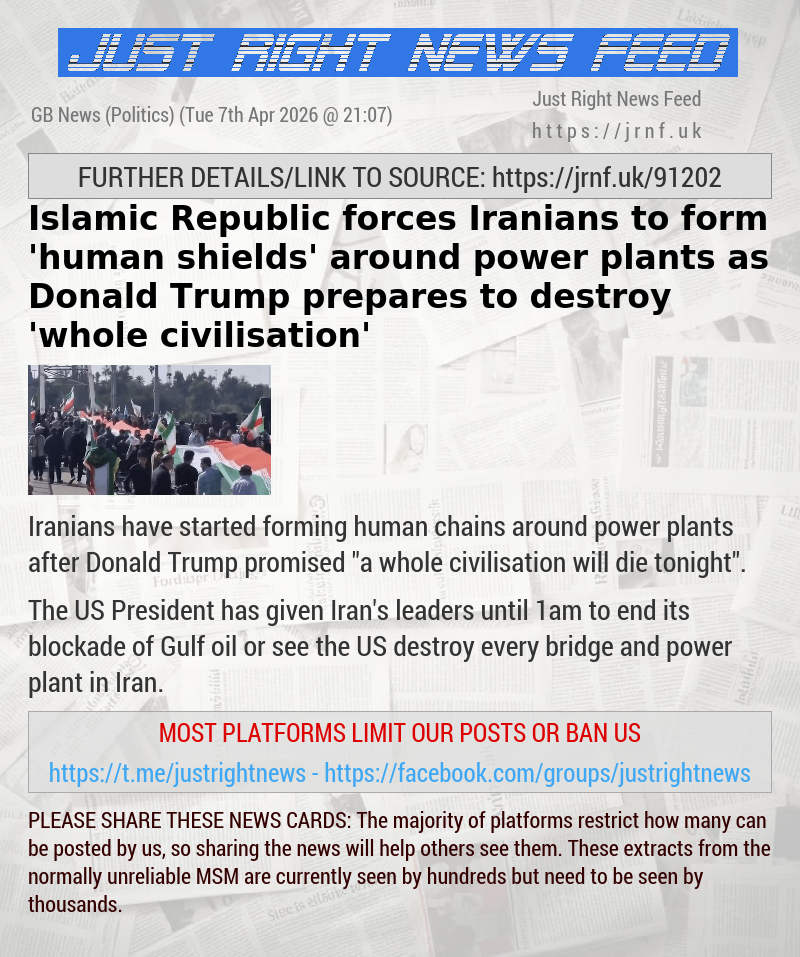 Islamic Republic forces Iranians to form ’human shields’ around power plants as Donald Trump prepares to destroy ’whole civilisation’