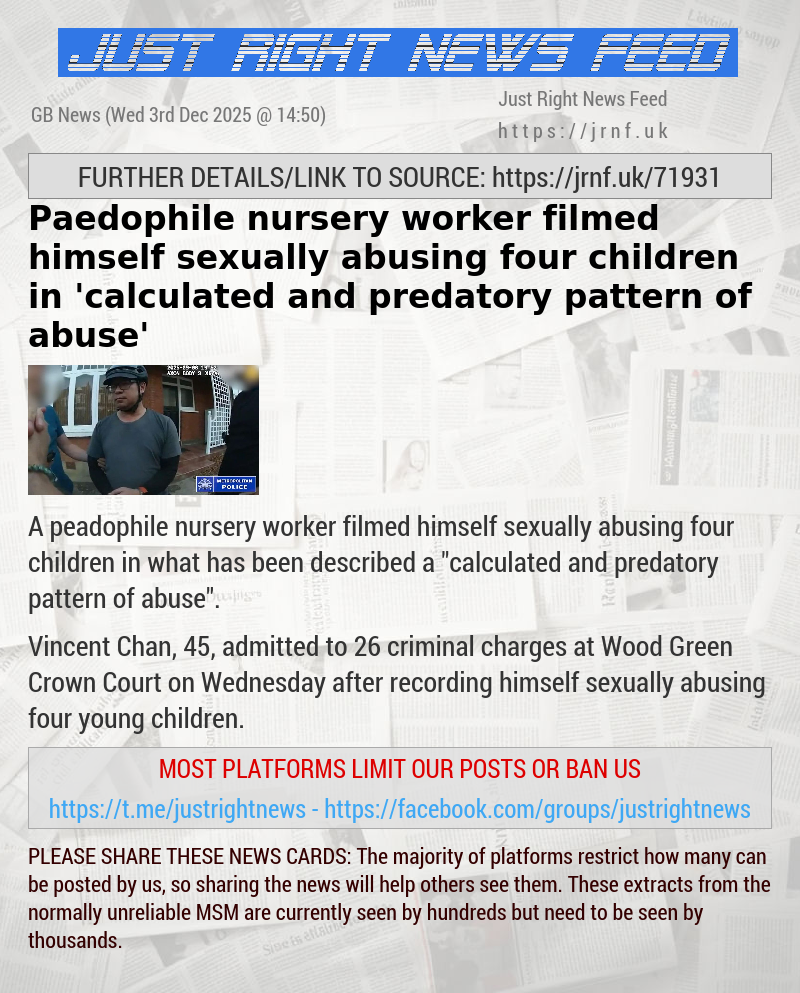 Paedophile nursery worker filmed himself sexually abusing four children in ’calculated and predatory pattern of abuse’