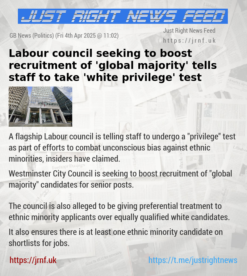 Labour council seeking to boost recruitment of ’global majority’ tells staff to take ’white privilege’ test