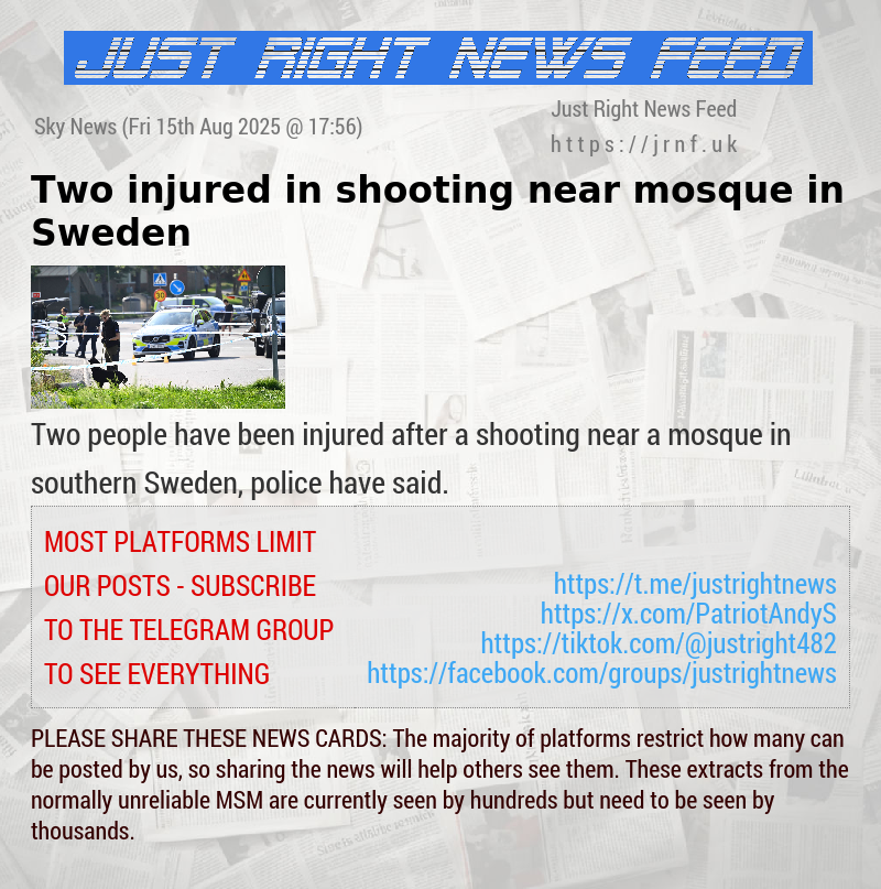 Two injured in shooting near mosque in Sweden