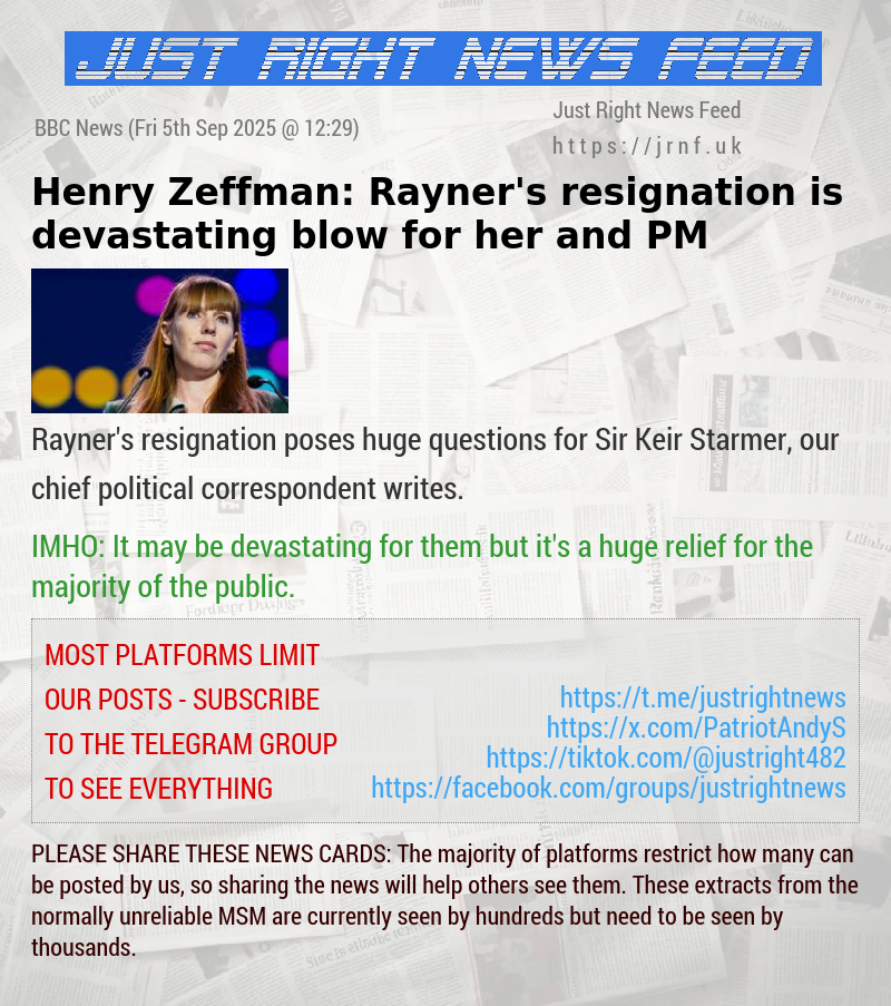 Henry Zeffman: Rayner’s resignation is devastating blow for her and PM