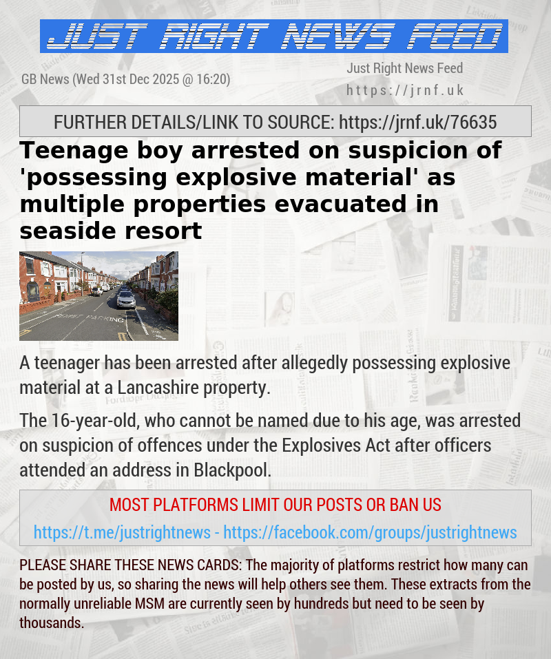 Teenage boy arrested on suspicion of ’possessing explosive material’ as multiple properties evacuated in seaside resort