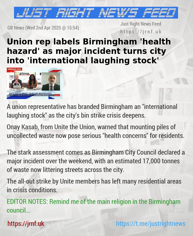 Union rep labels Birmingham ’health hazard’ as major incident turns city into ’international laughing stock’