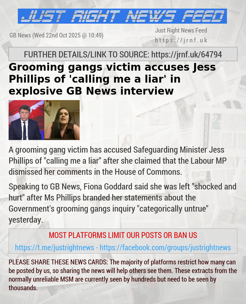 Grooming gangs victim accuses Jess Phillips of ’calling me a liar’ in explosive GB News interview