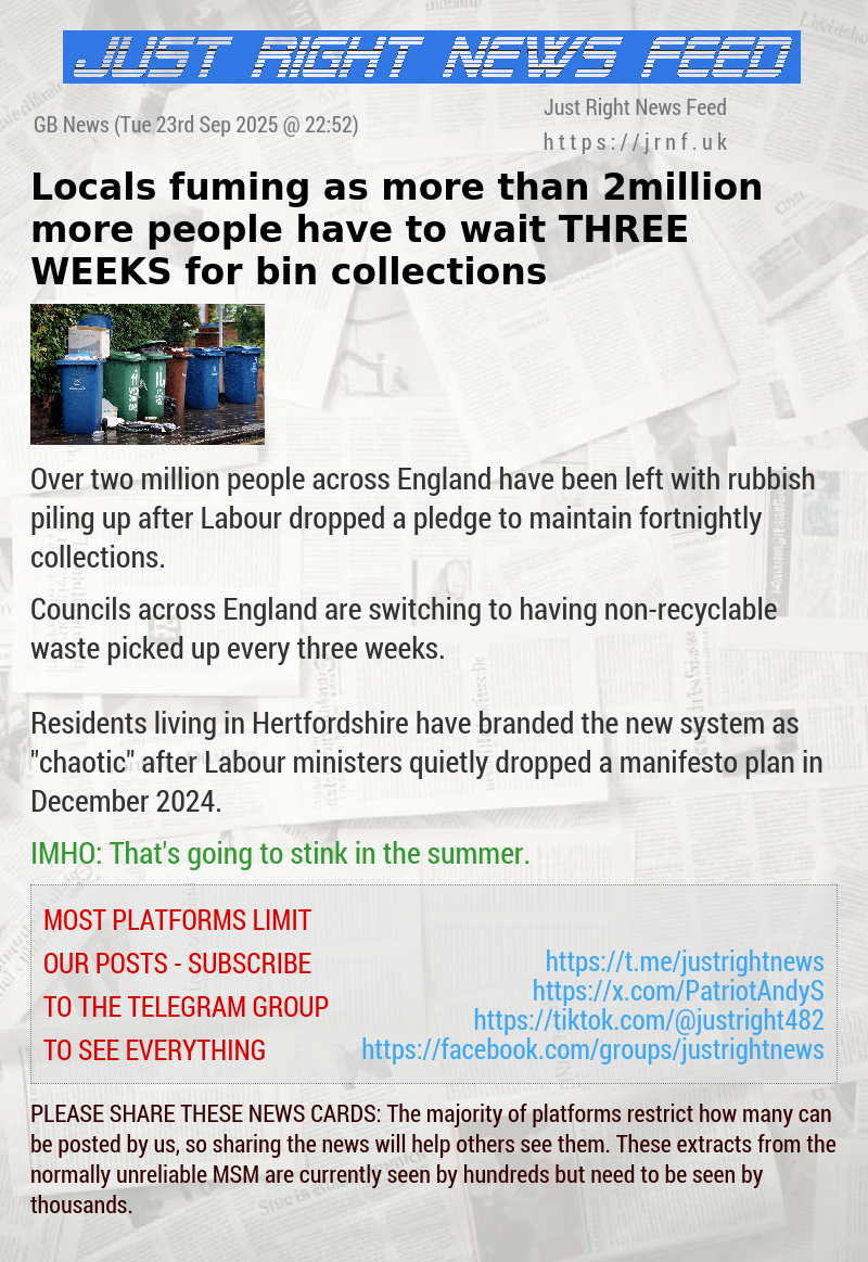 Locals fuming as more than 2million more people have to wait THREE WEEKS for bin collections