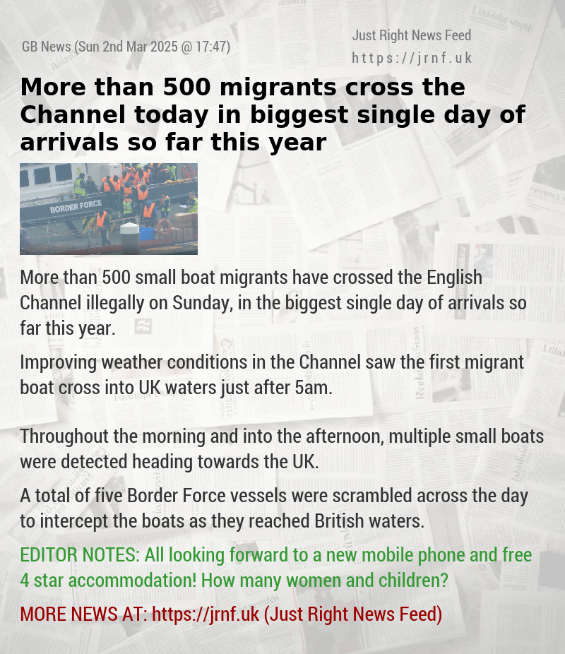 More than 500 migrants cross the Channel today in biggest single day of arrivals so far this year