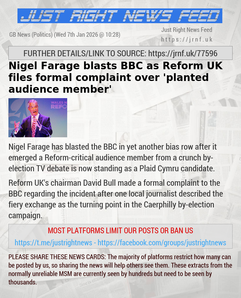 Nigel Farage blasts BBC as Reform UK files formal complaint over ’planted audience member’