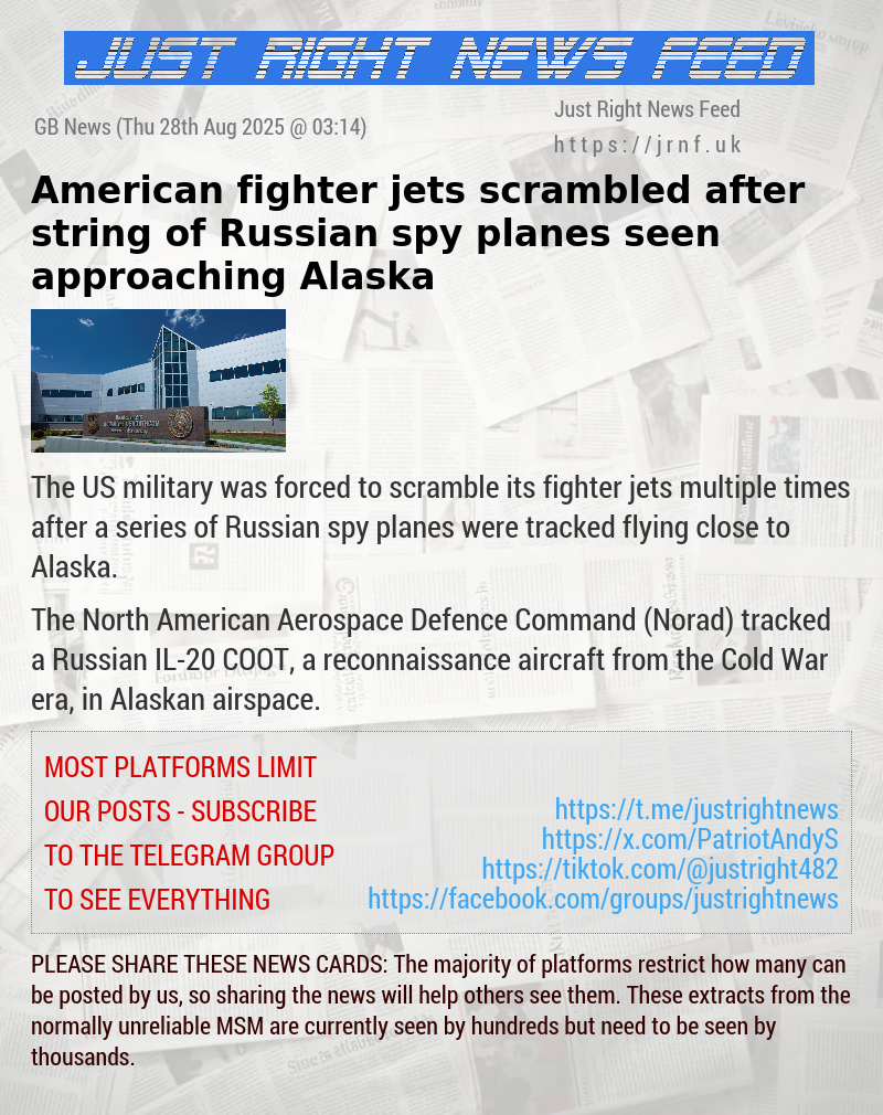American fighter jets scrambled after string of Russian spy planes seen approaching Alaska