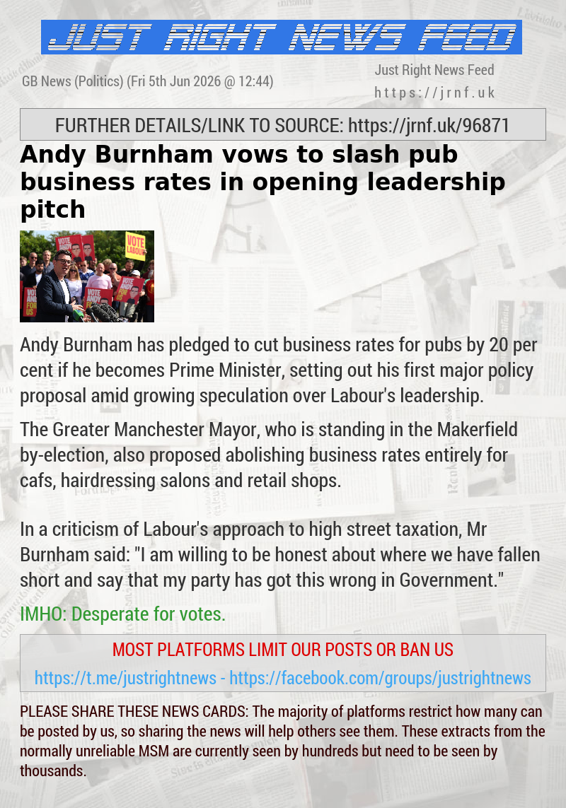 Andy Burnham vows to slash pub business rates in opening leadership pitch