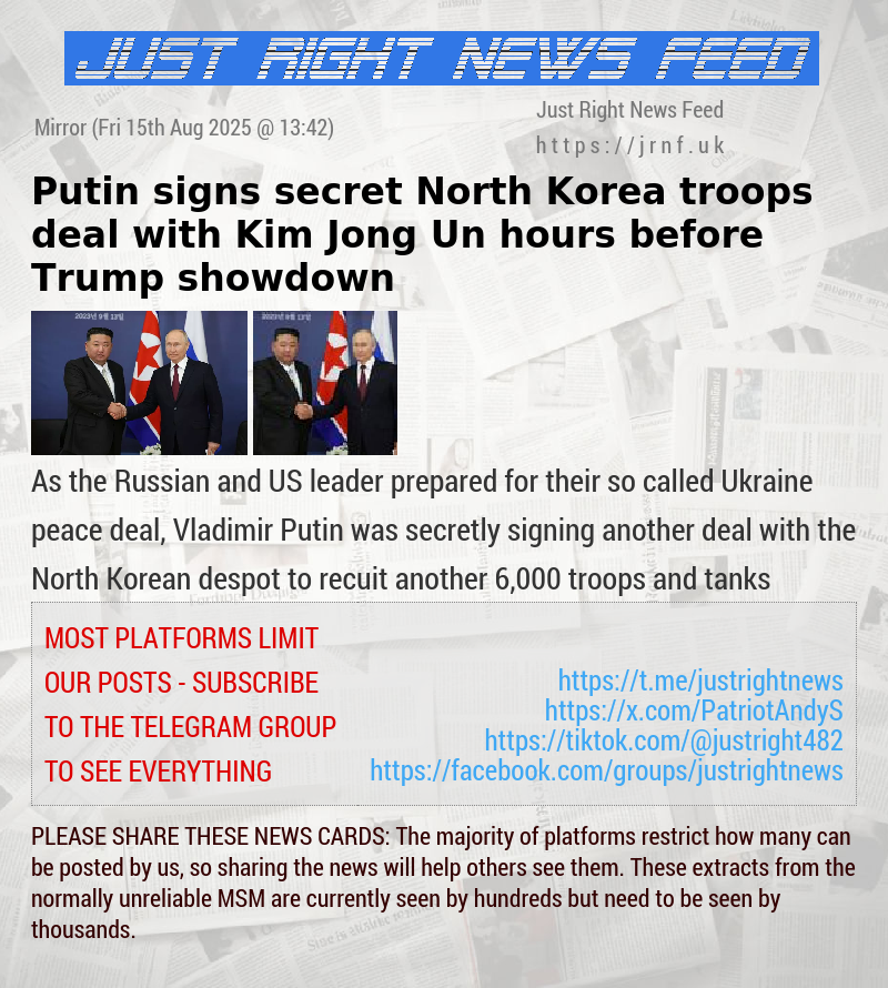 Putin signs secret North Korea troops deal with Kim Jong—Un hours before Trump showdown