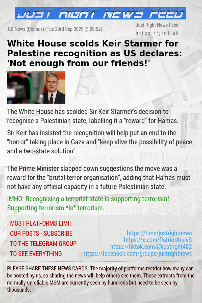 White House scolds Keir Starmer for Palestine recognition as US declares: ’Not enough from our friends!’