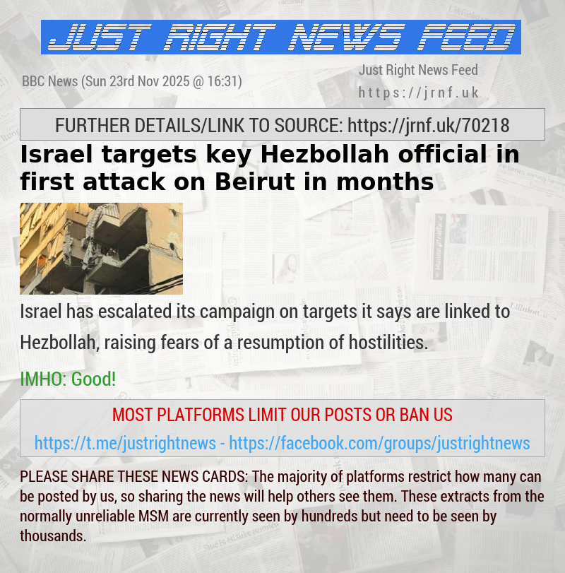Israel targets key Hezbollah official in first attack on Beirut in months