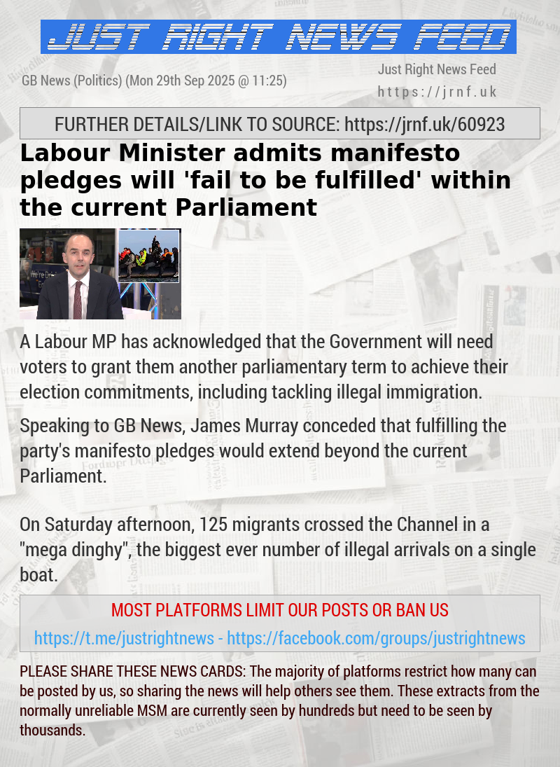 Labour Minister admits manifesto pledges will ’fail to be fulfilled’ within the current Parliament