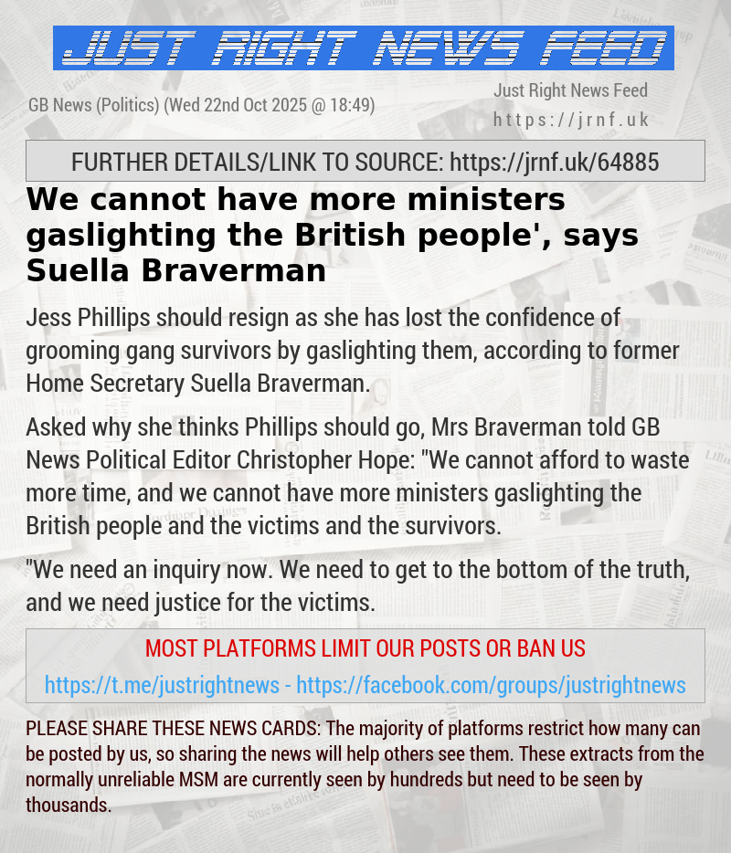 ‘We cannot have more ministers gaslighting the British people’, says Suella Braverman