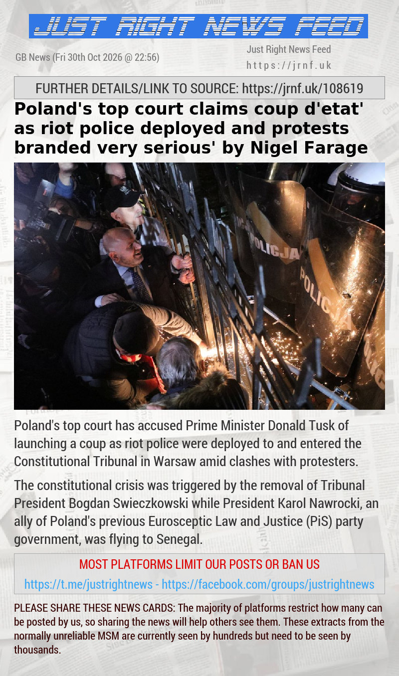 Poland’s top court claims ‘coup d’etat’ as riot police deployed and protests branded ‘very serious’ by Nigel Farage