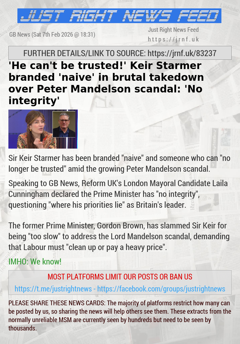 ’He can’t be trusted!’ Keir Starmer branded ’naive’ in brutal takedown over Peter Mandelson scandal: ’No integrity’