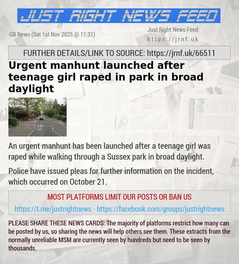 Urgent manhunt launched after teenage girl raped in park in broad daylight