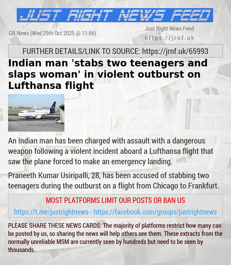 Indian man ’stabs two teenagers and slaps woman’ in violent outburst on Lufthansa flight