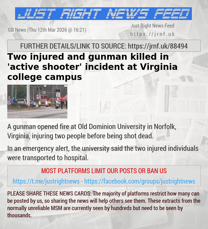 Two injured and gunman killed in ’active shooter’ incident at Virginia college campus